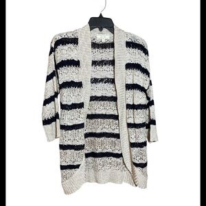 Pink Rose Striped Open-Front Cardigan Sweater Size Large